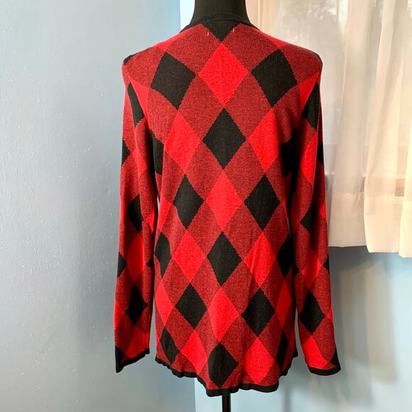 Croft & Barrow Black and Red Checked Open Front Cardigan Size Medium - Picture 4 of 6